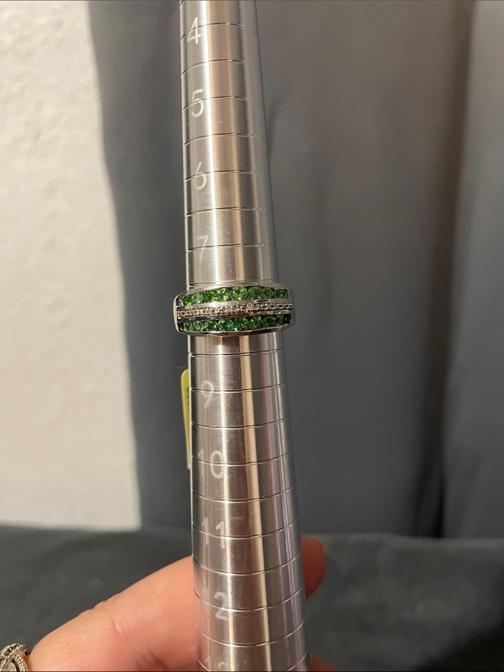 Sterling Silver Green Crystal Channel-Set Ring
